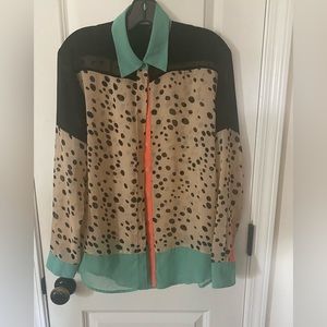 Animal Print color block shirt